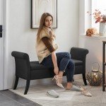 Yaheetech 52in Ottoman Bench Folding Storage Ottoman Bench Tufted Fabric Entryway Bench with Arms Footstool with Large Storage Foot Rest Seat Rolled Arms Cushioned Ottoman Black