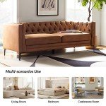 HULALA HOME 84" W Faux Leather Sofa Couch with Metal Legs, Button-Tufted 3-Seater Sofa, Mid Century Modern Upholstered Couch for Living Room, Entertainment Area, Apartment,Camel