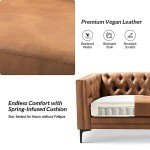 HULALA HOME 84" W Faux Leather Sofa Couch with Metal Legs, Button-Tufted 3-Seater Sofa, Mid Century Modern Upholstered Couch for Living Room, Entertainment Area, Apartment,Camel