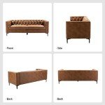 HULALA HOME 84" W Faux Leather Sofa Couch with Metal Legs, Button-Tufted 3-Seater Sofa, Mid Century Modern Upholstered Couch for Living Room, Entertainment Area, Apartment,Camel