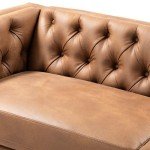 HULALA HOME 84" W Faux Leather Sofa Couch with Metal Legs, Button-Tufted 3-Seater Sofa, Mid Century Modern Upholstered Couch for Living Room, Entertainment Area, Apartment,Camel