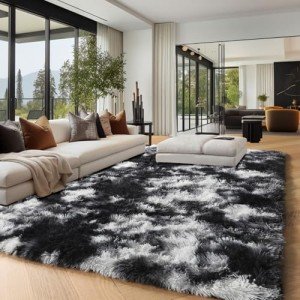 PAGISOFE Black White Grey Rugs for Living Room 5x8, Shag Fuzzy Fluffy Washable Rugs for Kids Room Playroom Classroom Dorm Shaggy Soft Carpet for Home Decor Aesthetic Plush Bedside Rug Modern Cool Rug