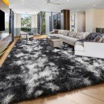 PAGISOFE Black White Grey Rugs for Living Room 5x8, Shag Fuzzy Fluffy Washable Rugs for Kids Room Playroom Classroom Dorm Shaggy Soft Carpet for Home Decor Aesthetic Plush Bedside Rug Modern Cool Rug