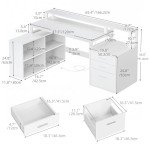 DWVO L Shaped Desk with Drawers, 65" Computer Desk with Power Outlets & LED Lights, Corner Desk Home Office Desk with Storage Shelves & Printer Stand, White