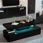 oneinmil Modern Stylish Coffee Table with 16 Colors LED Lights, Double-Layer Design for Living Room, Black