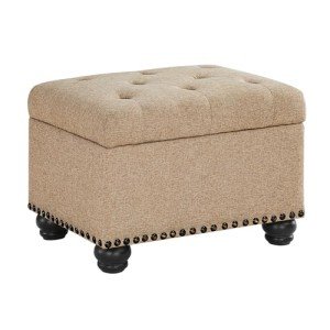 Convenience Concepts Designs4Comfort 5th Avenue Storage Ottoman 24" - Contemporary Foot Stool and Seat with Hinged Lid for Living Room, Dining Room, Office, Den, Tan Fabric
