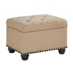 Convenience Concepts Designs4Comfort 5th Avenue Storage Ottoman 24" - Contemporary Foot Stool and Seat with Hinged Lid for Living Room, Dining Room, Office, Den, Tan Fabric