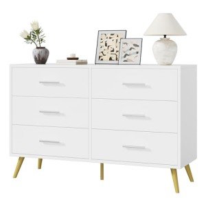 Shintenchi 6 Drawer Dresser, Wide Chest of Drawers Organizer Storage with Drawers, Large Storage Cabinet, Modern Design Dresser for Bedroom, Living Room, Porch, White