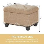 Convenience Concepts Designs4Comfort 5th Avenue Storage Ottoman 24" - Contemporary Foot Stool and Seat with Hinged Lid for Living Room, Dining Room, Office, Den, Tan Fabric