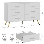 Shintenchi 6 Drawer Dresser, Wide Chest of Drawers Organizer Storage with Drawers, Large Storage Cabinet, Modern Design Dresser for Bedroom, Living Room, Porch, White