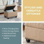Convenience Concepts Designs4Comfort 5th Avenue Storage Ottoman 24" - Contemporary Foot Stool and Seat with Hinged Lid for Living Room, Dining Room, Office, Den, Tan Fabric