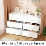 Shintenchi 6 Drawer Dresser, Wide Chest of Drawers Organizer Storage with Drawers, Large Storage Cabinet, Modern Design Dresser for Bedroom, Living Room, Porch, White