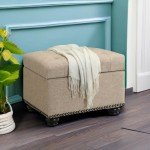 Convenience Concepts Designs4Comfort 5th Avenue Storage Ottoman 24" - Contemporary Foot Stool and Seat with Hinged Lid for Living Room, Dining Room, Office, Den, Tan Fabric