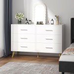 Shintenchi 6 Drawer Dresser, Wide Chest of Drawers Organizer Storage with Drawers, Large Storage Cabinet, Modern Design Dresser for Bedroom, Living Room, Porch, White