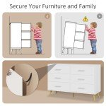 Shintenchi 6 Drawer Dresser, Wide Chest of Drawers Organizer Storage with Drawers, Large Storage Cabinet, Modern Design Dresser for Bedroom, Living Room, Porch, White