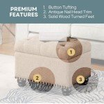 Convenience Concepts Designs4Comfort 5th Avenue Storage Ottoman 24" - Contemporary Foot Stool and Seat with Hinged Lid for Living Room, Dining Room, Office, Den, Tan Fabric