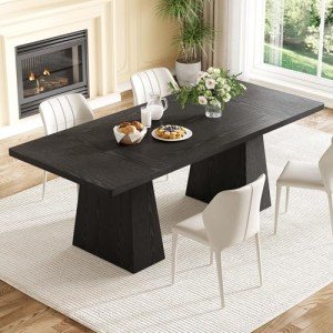 LITTLE TREE Dining Table for 6 People, Wooden Dining Table, Rectangle Table with Heavy Duty Legs, Modern Dining Table for Kitchen, Dining Room, Black