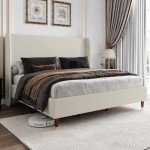 Jocisland Queen Bed Frame Upholstered Bed 51.2" High Platform Bed with Wingback Headboard/No Box Spring Needed/Easy Assembly/Brown