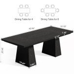 LITTLE TREE Dining Table for 6 People, Wooden Dining Table, Rectangle Table with Heavy Duty Legs, Modern Dining Table for Kitchen, Dining Room, Black