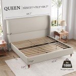 Jocisland Queen Bed Frame Upholstered Bed 51.2" High Platform Bed with Wingback Headboard/No Box Spring Needed/Easy Assembly/Brown