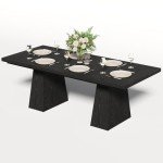 LITTLE TREE Dining Table for 6 People, Wooden Dining Table, Rectangle Table with Heavy Duty Legs, Modern Dining Table for Kitchen, Dining Room, Black