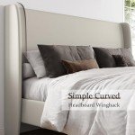 Jocisland Queen Bed Frame Upholstered Bed 51.2" High Platform Bed with Wingback Headboard/No Box Spring Needed/Easy Assembly/Brown