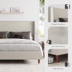 Jocisland Queen Bed Frame Upholstered Bed 51.2" High Platform Bed with Wingback Headboard/No Box Spring Needed/Easy Assembly/Brown