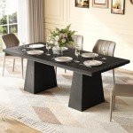 LITTLE TREE Dining Table for 6 People, Wooden Dining Table, Rectangle Table with Heavy Duty Legs, Modern Dining Table for Kitchen, Dining Room, Black