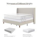 Jocisland Queen Bed Frame Upholstered Bed 51.2" High Platform Bed with Wingback Headboard/No Box Spring Needed/Easy Assembly/Brown