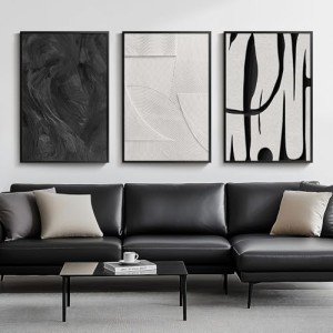 Large Framed Black and White Abstract Wall Art for Living Room, 3 Piece Canvas Prints Paintings Artwork for Walls, Modern Minimalist Black White Pictures for Hallway, Office Wall Decor 24x36 Inch
