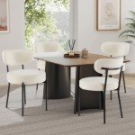 Sweetcrispy Dining Chairs Set of 4, Boucle Upholstered Modern Mid Century Round Kitchen Chairs with Curved Backrest & Metal Legs for Vanity, Living Room - Beige