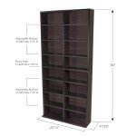 Atlantic Oskar Adjustable Media Cabinet - Holds 464 CDs, 228 DVDs or 276 Blu-rays, 12 Adjustable and 4 fixed shelves PN in Espresso