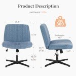 Sweetcrispy Criss Cross Chair Legged, Armless Office Desk Chair No Wheels, Swivel Vanity Chair, Height Adjustable Wide Seat Computer Task Chair, Fabric Vanity Modern Home Chair Blue