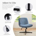 Sweetcrispy Criss Cross Chair Legged, Armless Office Desk Chair No Wheels, Swivel Vanity Chair, Height Adjustable Wide Seat Computer Task Chair, Fabric Vanity Modern Home Chair Blue