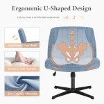 Sweetcrispy Criss Cross Chair Legged, Armless Office Desk Chair No Wheels, Swivel Vanity Chair, Height Adjustable Wide Seat Computer Task Chair, Fabric Vanity Modern Home Chair Blue