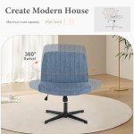 Sweetcrispy Criss Cross Chair Legged, Armless Office Desk Chair No Wheels, Swivel Vanity Chair, Height Adjustable Wide Seat Computer Task Chair, Fabric Vanity Modern Home Chair Blue
