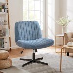 Sweetcrispy Criss Cross Chair Legged, Armless Office Desk Chair No Wheels, Swivel Vanity Chair, Height Adjustable Wide Seat Computer Task Chair, Fabric Vanity Modern Home Chair Blue