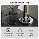 SUPERJARE 47 inch Reversible L Shaped Desk with LED Lights & Power Outlets, Computer Desk with Shelves & Monitor Stand, Gaming Desk with Drawer, Home Office Desk Corner Desk, Black