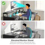 SUPERJARE 47 inch Reversible L Shaped Desk with LED Lights & Power Outlets, Computer Desk with Shelves & Monitor Stand, Gaming Desk with Drawer, Home Office Desk Corner Desk, Black