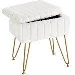 Greenstell Vanity Stool Chair Faux Fur with Storage, 15.7"L x 11.8"W x 19.4"H Soft Ottoman 4 Metal Legs with Anti-Slip Feet, Furry Padded Seat, Modern Multifunctional Chairs for Makeup, Bedroom White