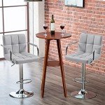 Yaheetech Modern Bar Stools Set of 2 Swivel Kitchen Stool Height Adjustable Square Counter Stool with Back&Armrest PU Leather Stool, Light Grey