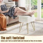 Greenstell Vanity Stool Chair Faux Fur with Storage, 15.7"L x 11.8"W x 19.4"H Soft Ottoman 4 Metal Legs with Anti-Slip Feet, Furry Padded Seat, Modern Multifunctional Chairs for Makeup, Bedroom White