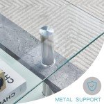 Living Room Rectangle Coffee Table, Tea Table Suitable for Waiting Room, Modern Side Coffee Table with Wooden Leg, Glass Tabletop with Lower Shelf,Grey Marble