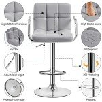Yaheetech Modern Bar Stools Set of 2 Swivel Kitchen Stool Height Adjustable Square Counter Stool with Back&Armrest PU Leather Stool, Light Grey