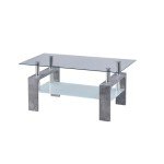 Living Room Rectangle Coffee Table, Tea Table Suitable for Waiting Room, Modern Side Coffee Table with Wooden Leg, Glass Tabletop with Lower Shelf,Grey Marble