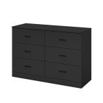 Modern 6 Drawer Dresser for Bedroom, Wood Wide Chest of Drawers Floor Storage Lateral Drawer Cabinet Organizer with Metal Handles for Home Office (Black)