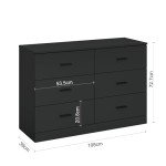 Modern 6 Drawer Dresser for Bedroom, Wood Wide Chest of Drawers Floor Storage Lateral Drawer Cabinet Organizer with Metal Handles for Home Office (Black)