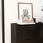 Modern 6 Drawer Dresser for Bedroom, Wood Wide Chest of Drawers Floor Storage Lateral Drawer Cabinet Organizer with Metal Handles for Home Office (Black)