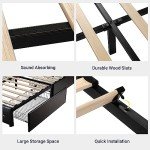 Allewie King Size Black Metal Faux Leather Platform Bed Frame with 4 Drawers