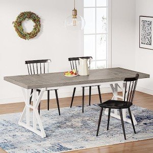 Tribesigns Farmhouse Dining Table for 6 People, 70.8-Inch Rectangular Wood Dining Table, Rustic Kitchen Table with Heavy Duty Metal Legs for Dining Room(Grey)
